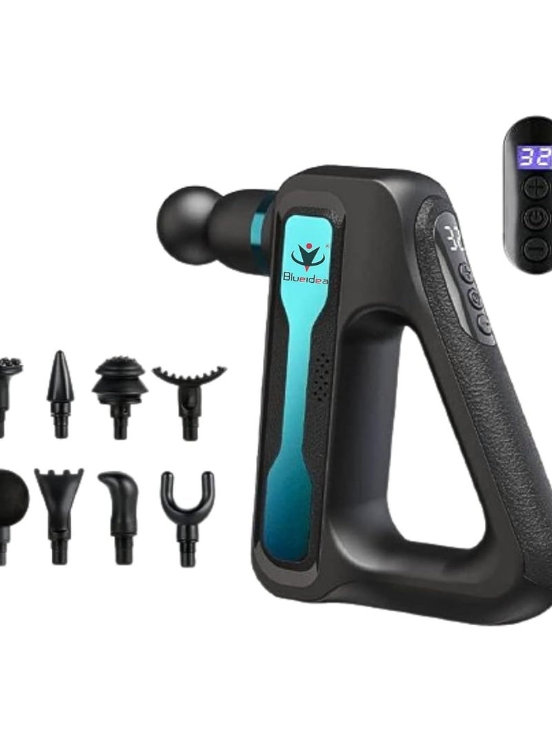 Bluedio Bluedia Deep Tissue Massage Gun, Back with LCD Display for Athletes, Muscle Pain Relief - 32 Speed ​​Levels & 8 Different Heads, Battery Operated, Green  - Image 1