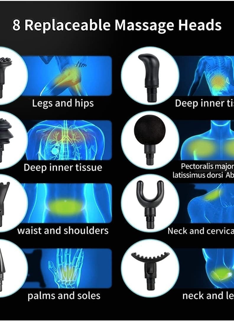 Bluedio - Bluedia Deep Tissue Massage Gun, Back with LCD Display for Athletes, Muscle Pain Relief - 32 Speed ​​Levels & 8 Different Heads, Battery Operated, Green - Image 1