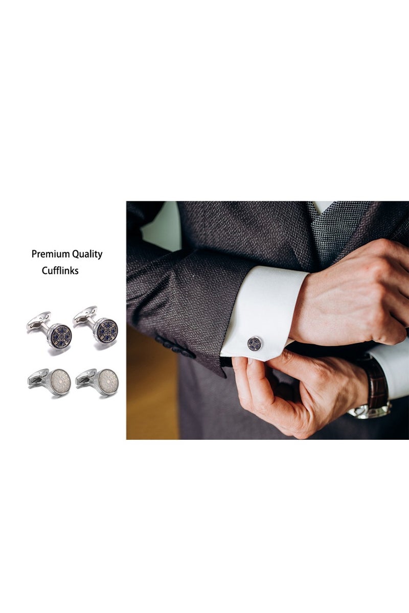 2 Pairs Men's Cufflinks, Shirt Suit Cufflinks, with Classic Calm and Unique Design are Suitable for Formal occasions and Daily Mens Accessories（with Cufflink Box） - Image 2