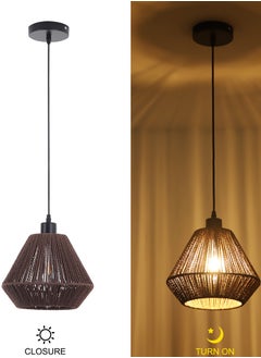 Ganeed Woven Pendant Lights, Rustic Rattan Hanging Lamp Adjustable Handwoven Basket Shade, Boho Pendant Light Fixtures for Kitchen Island,Dining Room,Bedroom, Farmhouse Bar, Foyer Hallway,Brown 25cm  - Image 5