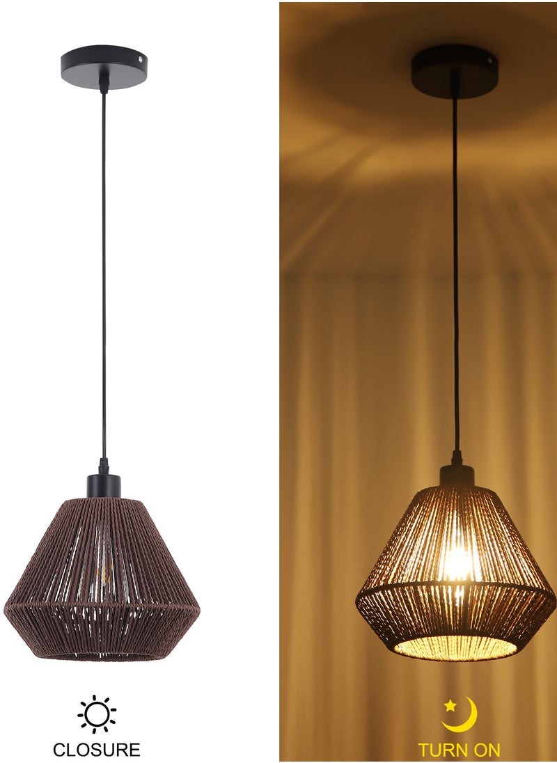 Ganeed Woven Pendant Lights, Rustic Rattan Hanging Lamp Adjustable Handwoven Basket Shade, Boho Pendant Light Fixtures for Kitchen Island,Dining Room,Bedroom, Farmhouse Bar, Foyer Hallway,Brown 25cm  - Image 5