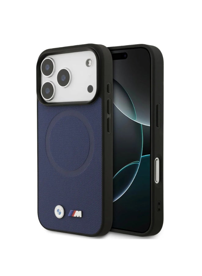 BMW iPhone 17 Pro MagSafe Case Full Wrapped Leather With Metal Logos /  Slim profile / MagSafe / Drop Protection / Easy Snap On / Back Cover - Navy - Image 4