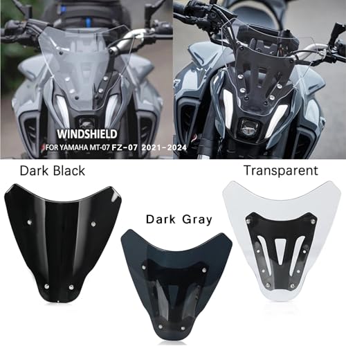 OXLLONE MT-07 FZ-07 2024 Windshield Protection Cover Motorcycle Windscreen Deflector with Bracket for MT07 FZ07 MT FZ 07 2021 2022 2023 2024- Dark Gray - Image 2