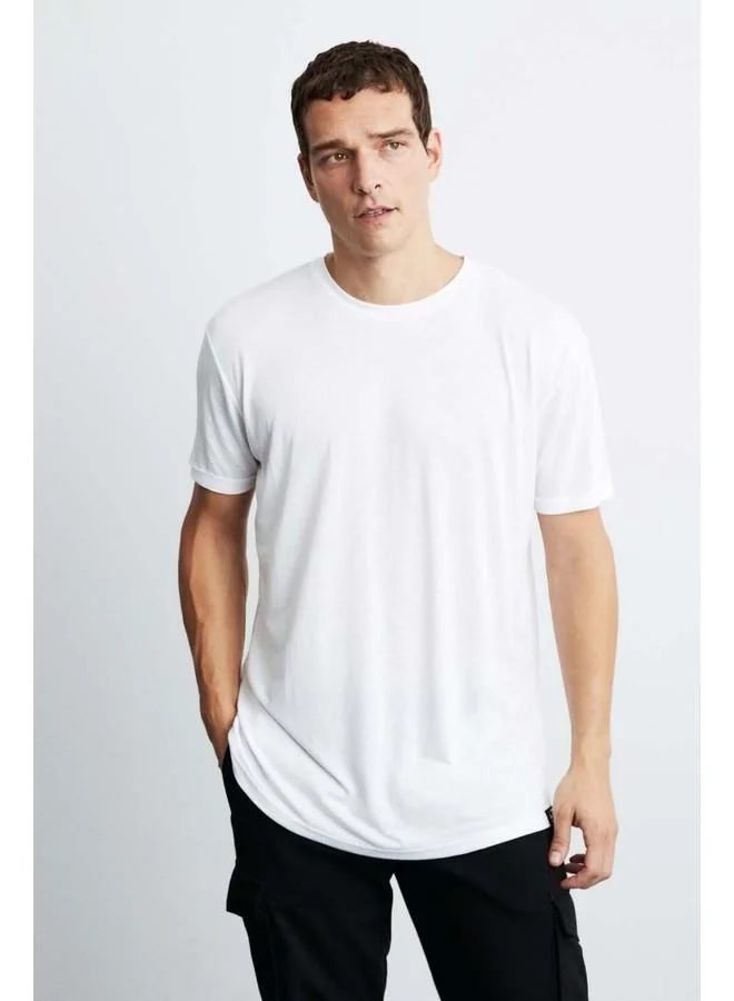 GRIMELANGE Oscar Men's 100% Organic Cotton Comfort Fit Long Draped Fabric White T-Shirt