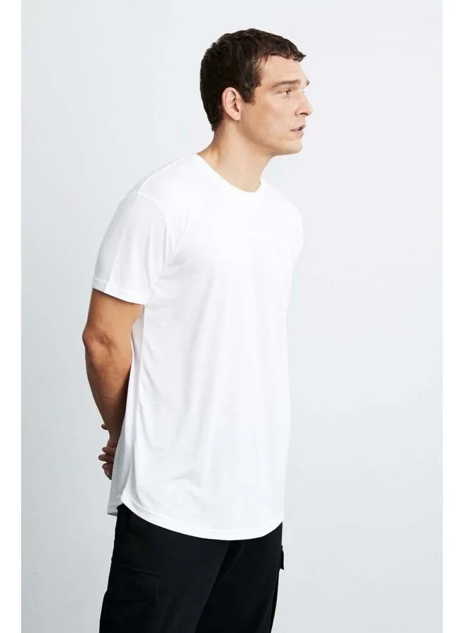GRIMELANGE Oscar Men's 100% Organic Cotton Comfort Fit Long Draped Fabric White T-Shirt