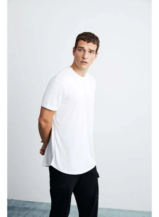 GRIMELANGE Oscar Men's 100% Organic Cotton Comfort Fit Long Draped Fabric White T-Shirt