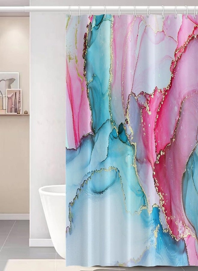 Uiiooazy Pink Shower Curtain, Blue Marble Fabric Shower Curtains for Bathroom Room Divider 72x72inches Abstract Modern Ink Art Decor Waterproof Shower Curtain Set with Hooks - Image 2