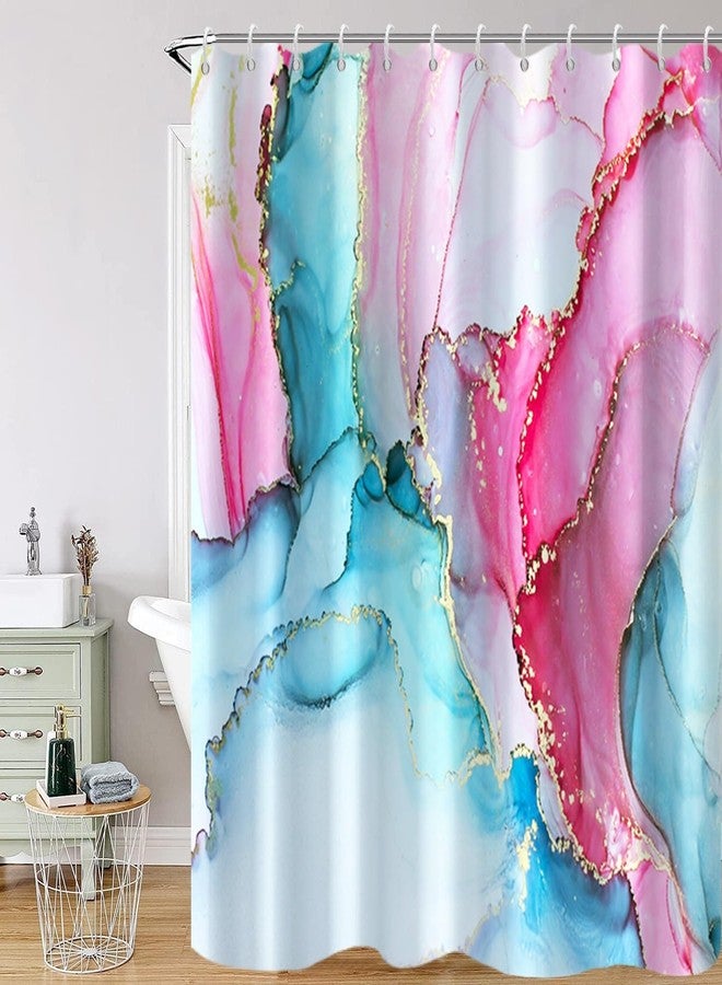 Uiiooazy Pink Shower Curtain, Blue Marble Fabric Shower Curtains for Bathroom Room Divider 72x72inches Abstract Modern Ink Art Decor Waterproof Shower Curtain Set with Hooks - Image 1