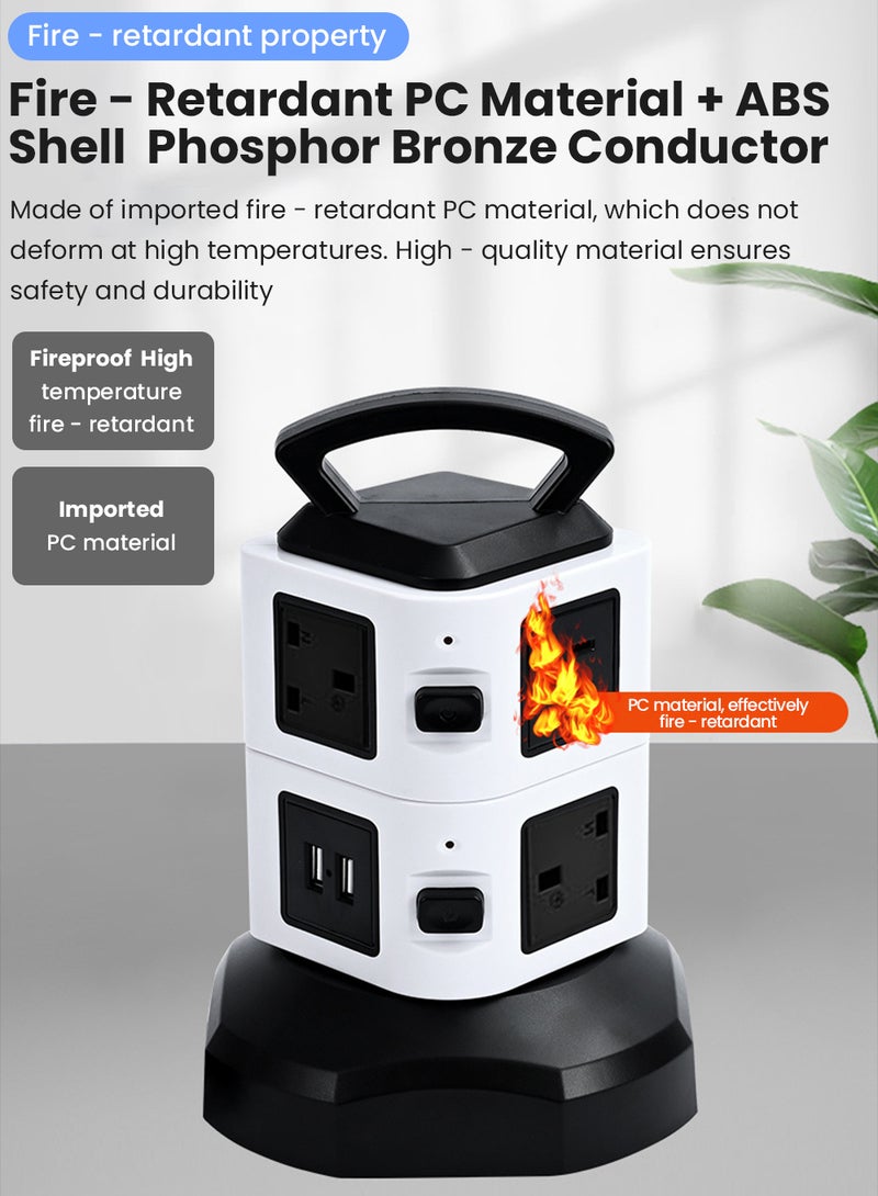 EzzySo برج حماية من زيادة التيار قابل للدوران، 7 مخرج بريطاني و 2 منفذ USB، موسع مخرج كهربائي مع كابل تمديد بطول 2 م للاستخدام المنزلي والمكتبي - Image 4