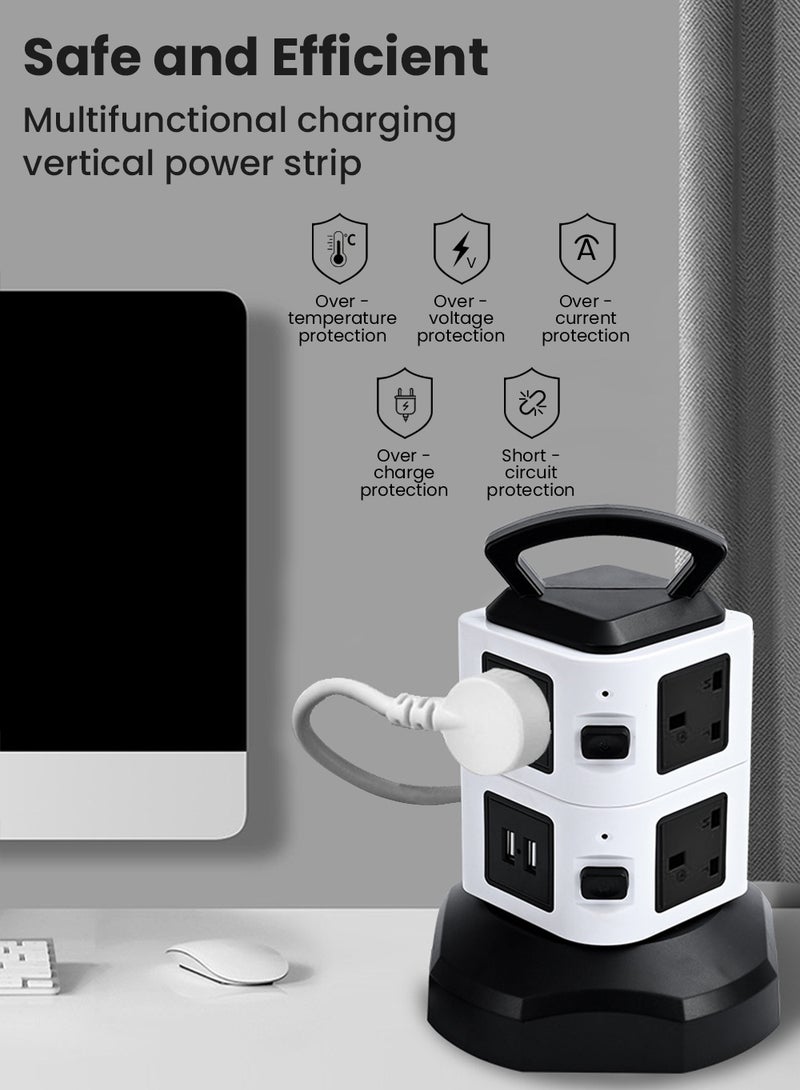 EzzySo برج حماية من زيادة التيار قابل للدوران، 7 مخرج بريطاني و 2 منفذ USB، موسع مخرج كهربائي مع كابل تمديد بطول 2 م للاستخدام المنزلي والمكتبي - Image 3