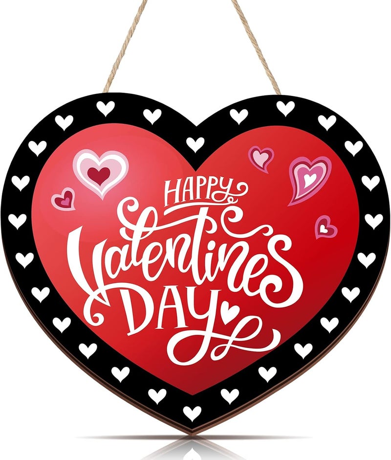 Marsui Happy Valentine's Day Wooden Hanging Sign Door Decor Wood Love Hearts Valentines Decorations Wall Plaque Ornaments for Table Room Outdoor Indoor Window Rustic Farmhouse Porch Decor (Heart) - Image 1