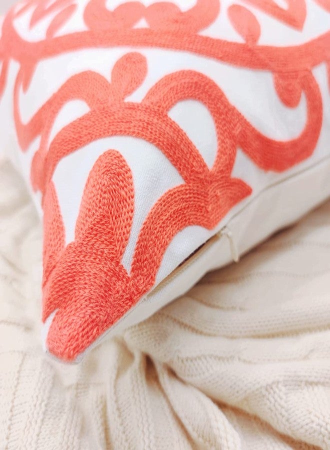 Alysheer Embroidered Decorative Throw Pillow Covers 18"x18" Set of 2pcs, Classic Boho Mandala Knit Pattern Cotton Canvas Cozy Cushion Cases for Sofa Couch Living Room (Coral Peach) - Image 5