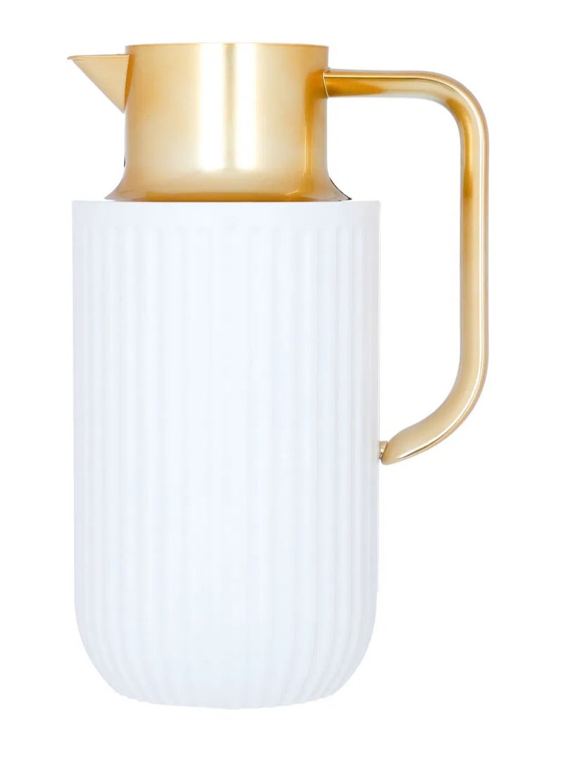 Everest Laura Thermos, 1.6 litres, golden handle, thermal glass inner shell, plastic outer shell - white - Image 2