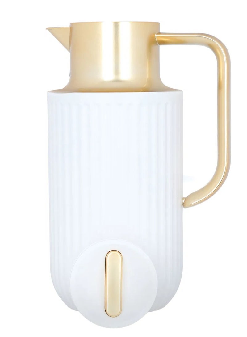 Everest Laura Thermos, 1.6 litres, golden handle, thermal glass inner shell, plastic outer shell - white - Image 4