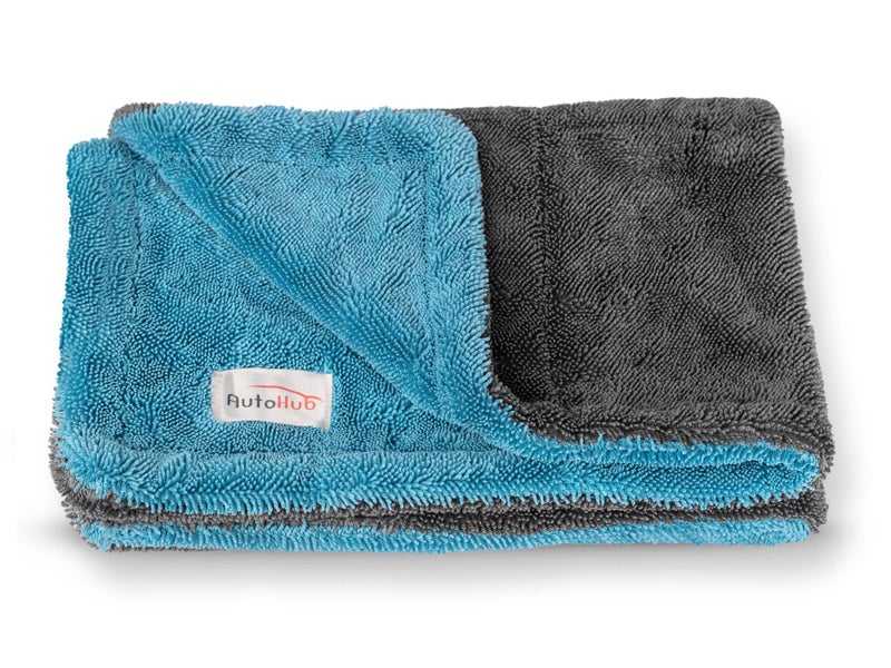 Auto Hub 1200 GSM Microfiber Cleaning Cloth, Dual Sided Car Cleaning Clothes, Twisted Loop- Thick Plush Micro fiber Cloth for Car Cleaning, Lint-Free for Quick Drying (60cmx40cm) 1pc, Color: Grey-Blue - Image 1