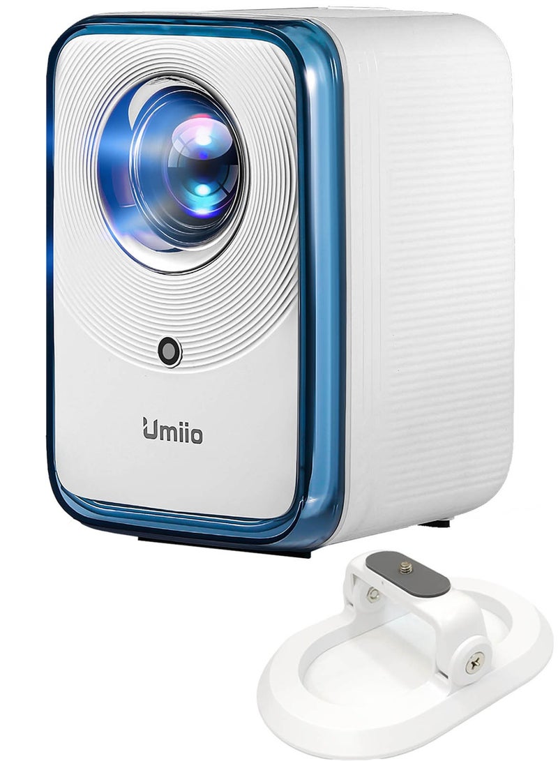 Umiio U20 Portable Video Projector 2.4/5G WiFi Bluetooth 200ANSI Lumens 4K Resolution 1-5M Projection Distance Android 9 RGB Lights Projector For Movie Music TV Game Casting with Stand -White - Image 1