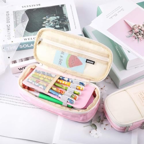 Parshya Kawaii Pencil Case 2 Compartment Cute Pencil Pouch Aesthetic Pencil Case for Girls Large Capacity Pen Pencil Pouch Multifunctional Stationery Organizer for School Office (Spacial Pink) - Image 2
