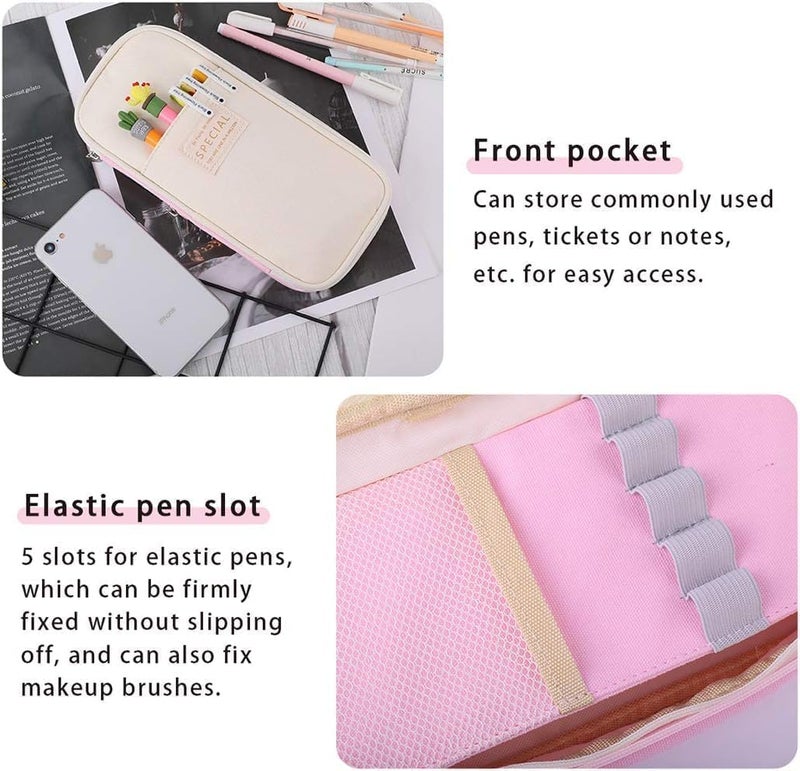 Parshya Kawaii Pencil Case 2 Compartment Cute Pencil Pouch Aesthetic Pencil Case for Girls Large Capacity Pen Pencil Pouch Multifunctional Stationery Organizer for School Office (Spacial Pink) - Image 4