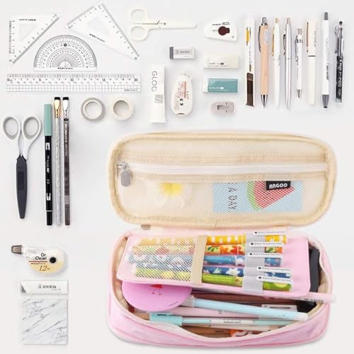 Parshya Kawaii Pencil Case 2 Compartment Cute Pencil Pouch Aesthetic Pencil Case for Girls Large Capacity Pen Pencil Pouch Multifunctional Stationery Organizer for School Office (Spacial Pink) - Image 5