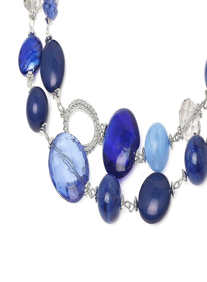 Coiris Women's Beaded 2 Layer Strand Statement Necklace with Earrings Collar Jewelry Set (N0003-Navy Blue) - Image 3