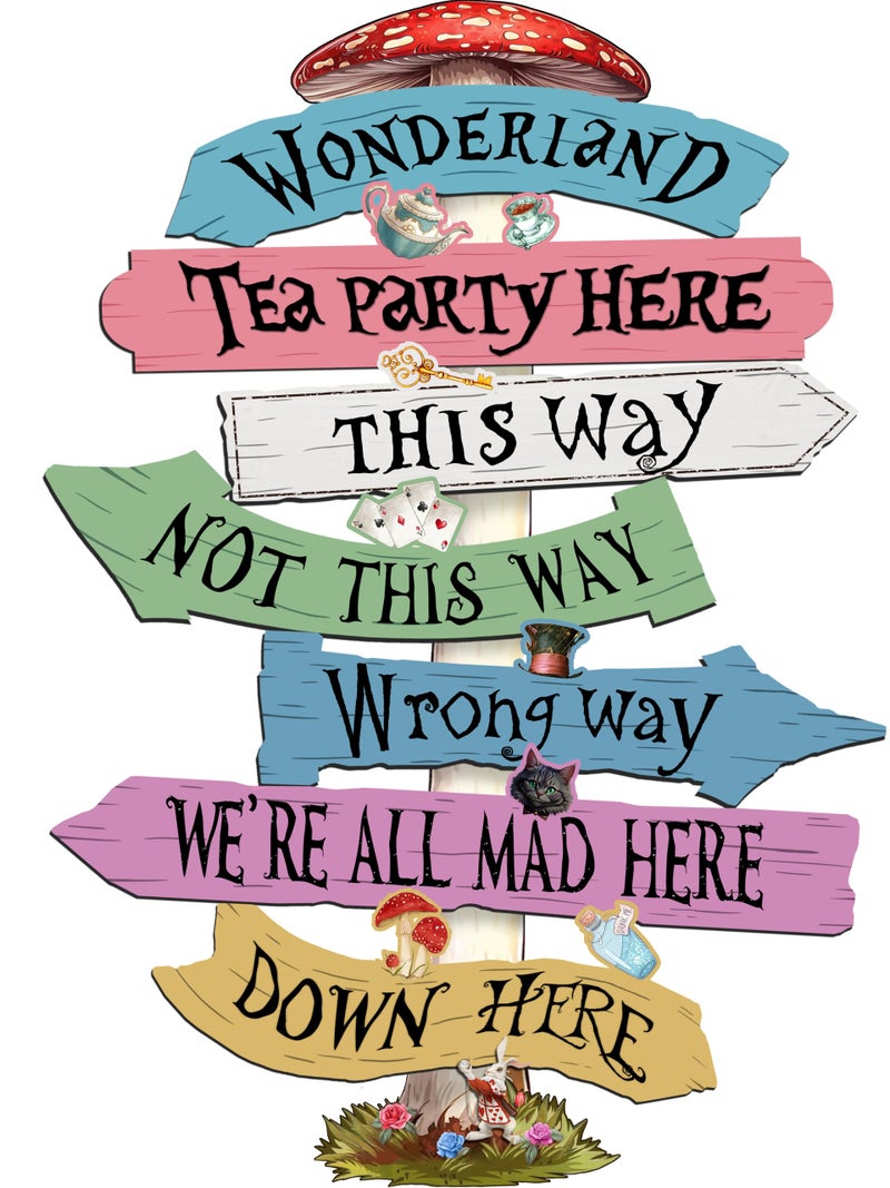flinelife Welcome To Wonderland Directional Arrows Sign,16x12,Wonderland Party Decorations,Kids Room Decor For Girls - Image 1