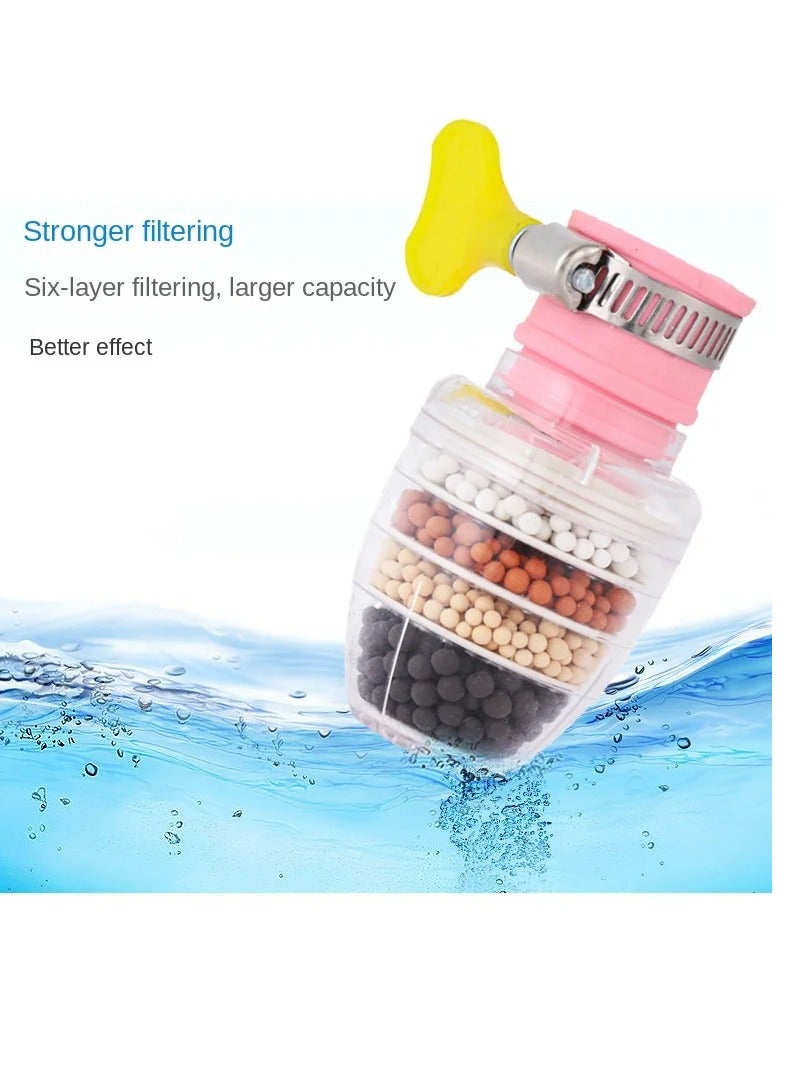 AROAQ فلتر مياه منزلي، فلتر صنبور مياه، فلتر مياه 6 طبقات، منقي مياه صنبور صلب بالفحم النشط، مصفاة صنبور للمطبخ والحمام، (وردي) - Image 2