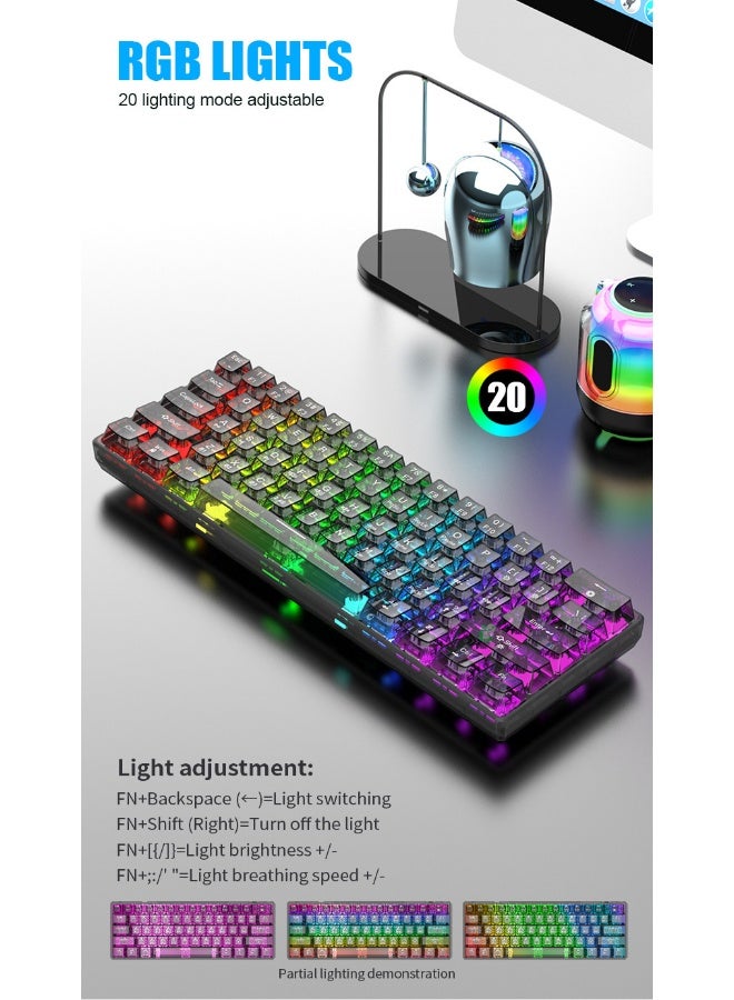 XUNFOX XUNFOX K30Pro wireless Bluetooth three-mode transparent mechanical keyboard white axis hot-swappable RGB keyboard - Black  - Image 1