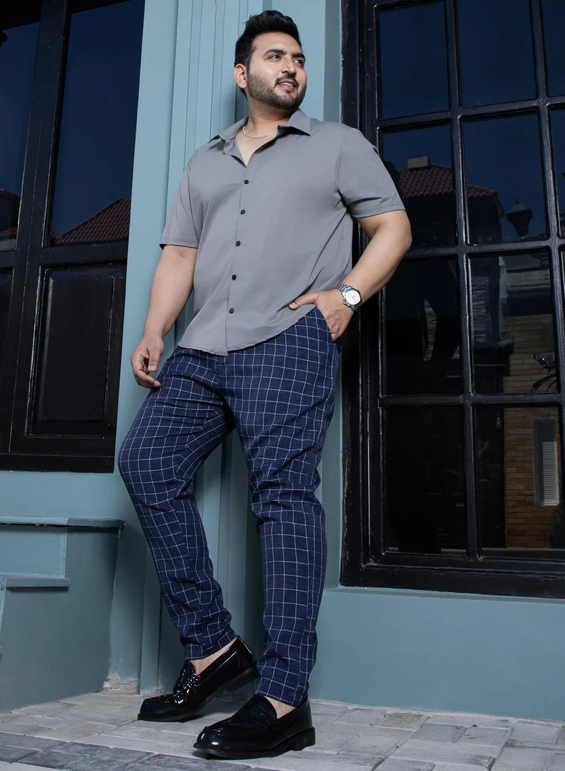 Instafab Plus  Men's Navy Blue Graph Tailored Trousers For Casual Wear | Mid-Rise | Regular Fit | Button Closure | Plus Size Trousers Crafted With Comfort Fit For Everyday Wear for Men | Best Price UAE
