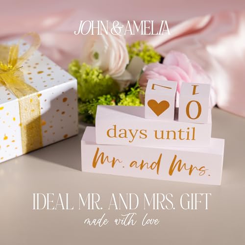 J&A Homes Wedding Countdown Blocks for Bride, Mr and Mrs Wooden Countdown Calendar, Engagement Gift for Her, Blush and Gold Wedding Decor, Days Until Sign, Bridal Shower Gift Keepsake - Image 3