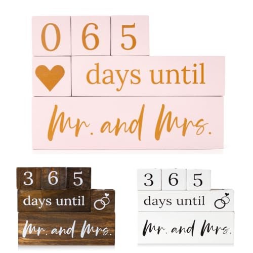 J&A Homes Wedding Countdown Blocks for Bride, Mr and Mrs Wooden Countdown Calendar, Engagement Gift for Her, Blush and Gold Wedding Decor, Days Until Sign, Bridal Shower Gift Keepsake - Image 1
