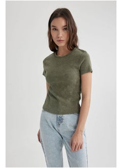 Woman Fitted Crew Neck Knitted Short Sleeve T-Shirt