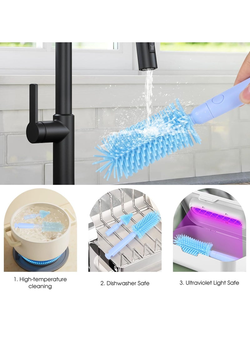 Mr. Penda Portable Baby Bottle Brush Set - 7 in 1 Baby Bottle Cleaner Kit, Baby Travel Essential Bottle Washing Kit with Silicone Bottle Brush, Nipple Brush, Straw Brush, Drying Rack for Home and Travel (Blue Bear) - Image 4