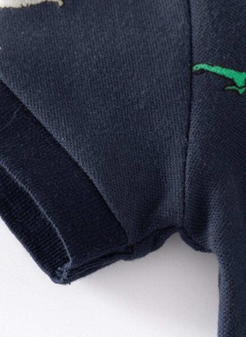 يونيكي Navy Blue Printed Polo Collar Cotton T-shirt - Image 4