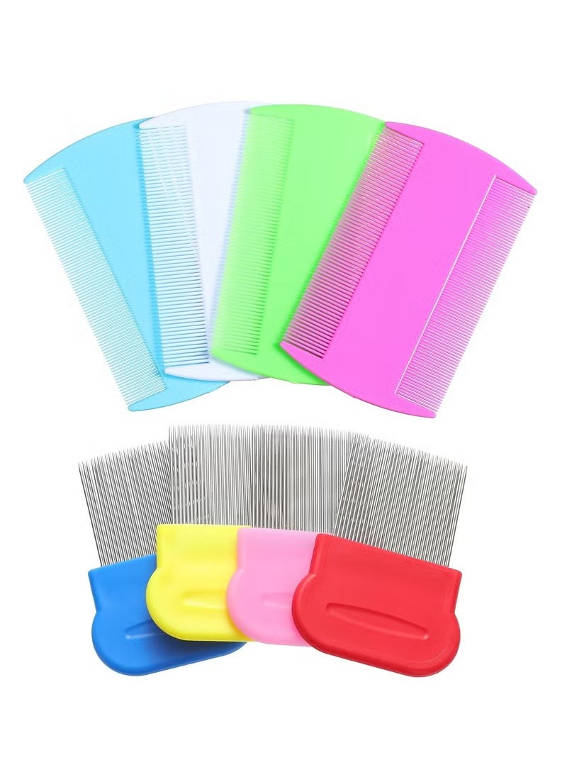 Generic 8 Pieces Flea Lice Combs, Double Sided Lice Removal Comb, Hair Grooming Comb with Metal Teeth (10 x 5cm, 5.7 x 5.7cm, Pink/ Light Blue/ Blue/ White/ Green/ Red/ Yellow)  - Image 1
