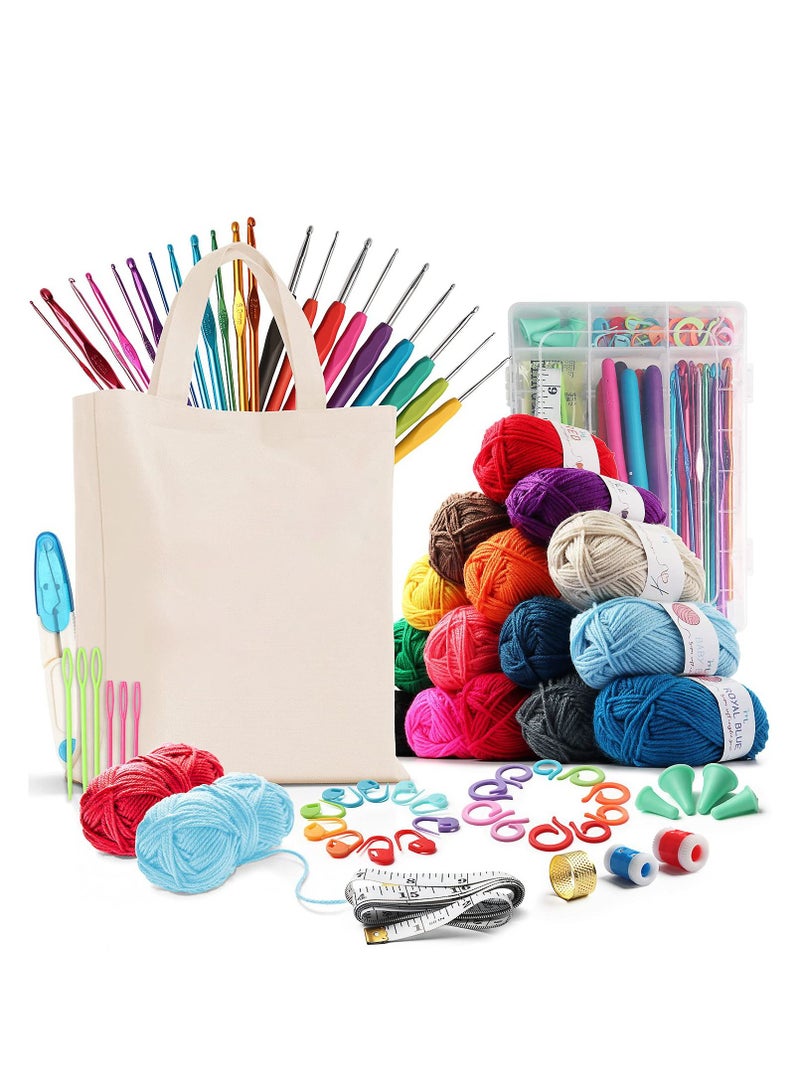 KASTWAVE 73 Piece Crochet Kit with Crochet Hooks Yarn Set, Premium Bundle Includes Yarn Balls Needles Accessories Kit Canvas Tote Bag and Lot More Starter Pack for Kids Adults Beginner Professionals  - Image 1