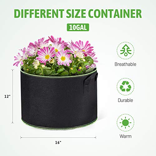 Delxo 10 Gallon Grow Bags 10 Pack for Planting, Fabric Pots Plants Growing Bags with Handles Heavy Duty Aeration Thickened Nonwoven - Image 2