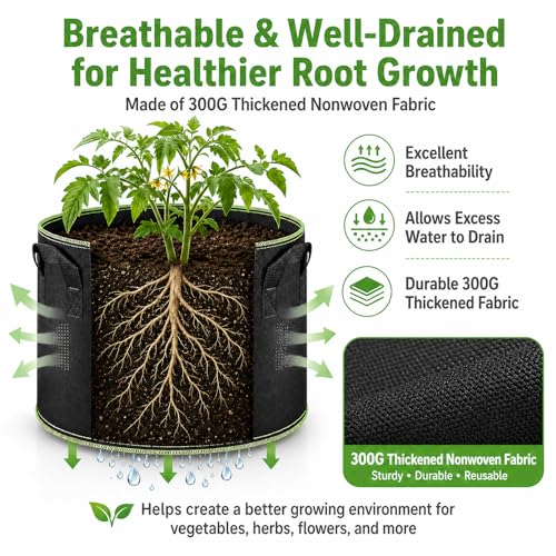 Delxo 10 Gallon Grow Bags 10 Pack for Planting, Fabric Pots Plants Growing Bags with Handles Heavy Duty Aeration Thickened Nonwoven - Image 4