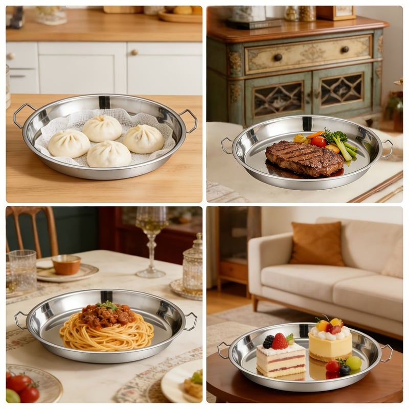 Stainless Steel Multi Purpose Deep Dish Tray With Handles 12.6 Inch - Image 4