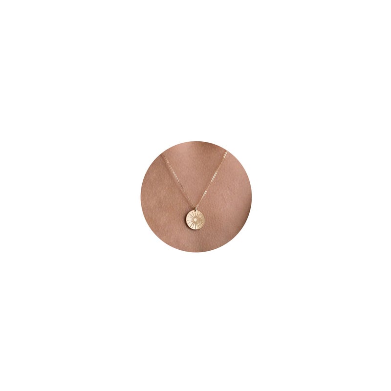 VRIUA Sun Necklace for Women 14k Gold Plated Dainty Disc Sun Pendant Gold Coin Necklace Minimalist Simple Jewelry - Image 1
