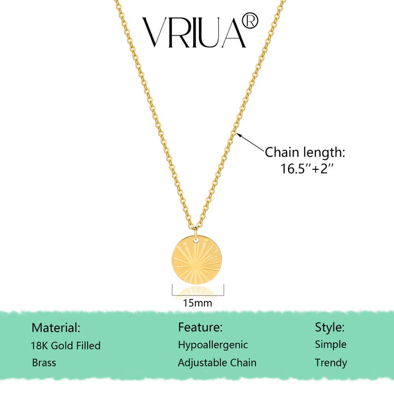VRIUA Sun Necklace for Women 14k Gold Plated Dainty Disc Sun Pendant Gold Coin Necklace Minimalist Simple Jewelry - Image 4