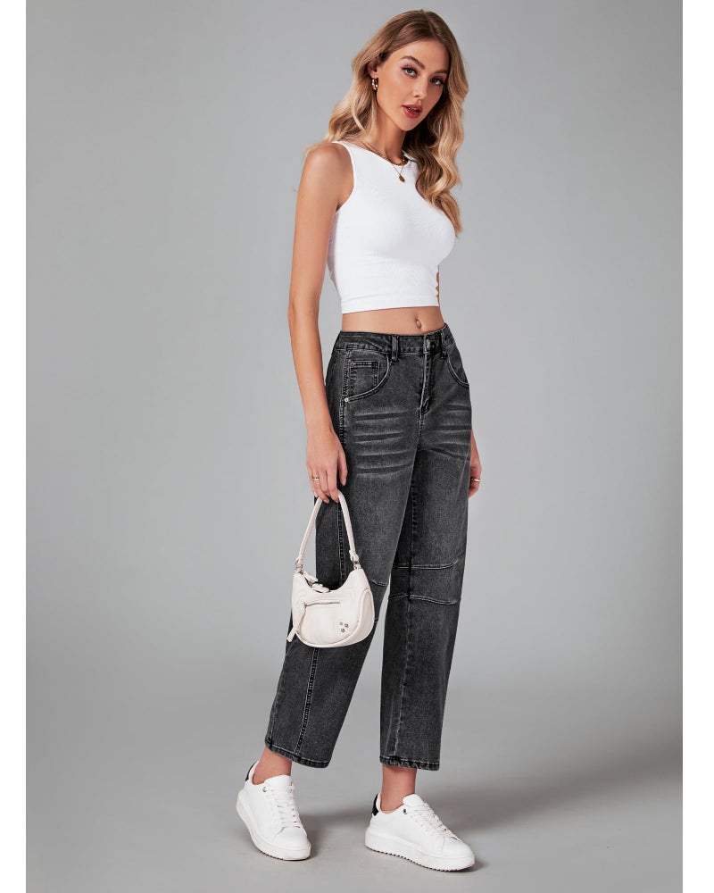 GRAPENT Balloon Jeans for Women Womens High Waisted Jeans Crop Pants for Women Casual High Waisted Baggy Jean Pants for Summer High Rise Barrel Trousers Color Faded Black Small Size 4 Size 6 - Image 5