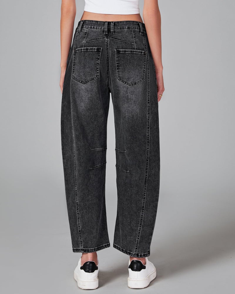GRAPENT Balloon Jeans for Women Womens High Waisted Jeans Crop Pants for Women Casual High Waisted Baggy Jean Pants for Summer High Rise Barrel Trousers Color Faded Black Small Size 4 Size 6 - Image 2