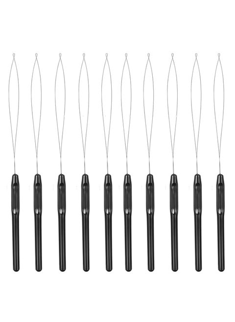 10 Pcs Hair Extension Loop Needle Threader Wire Pulling Hook Tool and Bead Device Micro Links Kit for Hair and Feather Extensions