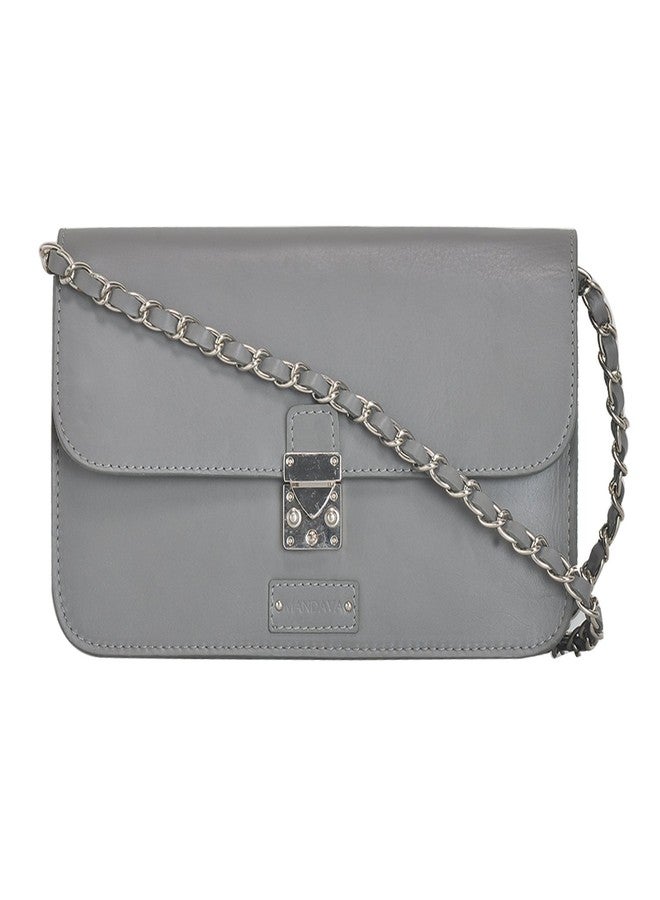 MANDAVA Genuine Leather Women's/Ladies Designer Hand Bag With Lock and Chain Handle (DARK GREY) - Image 1
