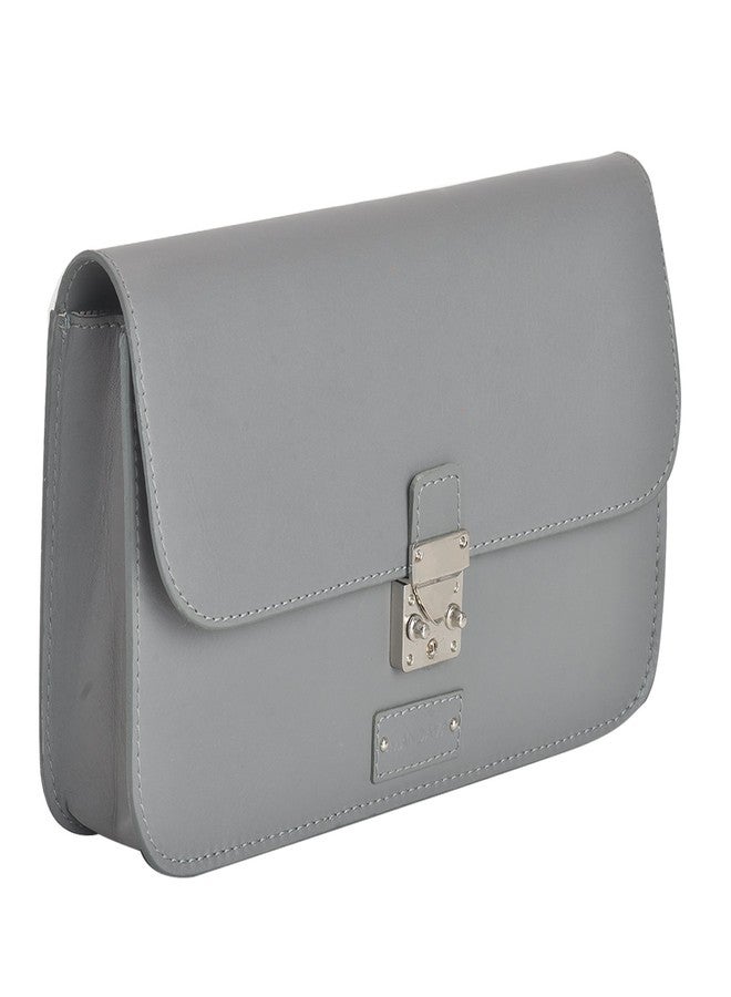 MANDAVA Genuine Leather Women's/Ladies Designer Hand Bag With Lock and Chain Handle (DARK GREY) - Image 2