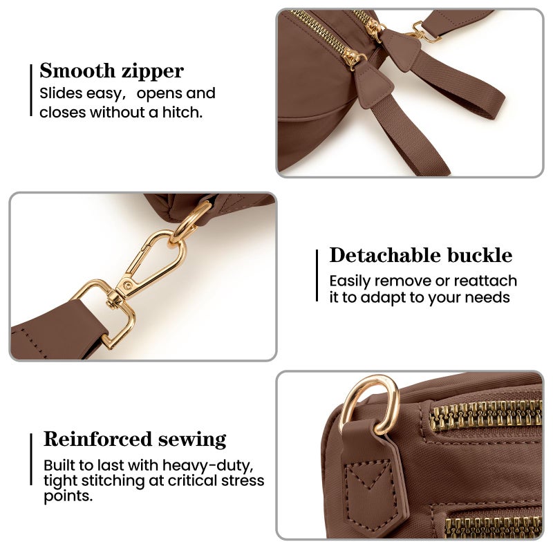 kuifang Nylon Crossbody Bags Bum Bag for Women Large Sling Bag Purse with Adjustable Strapï¼ˆCaramelï¼‰ - Image 5
