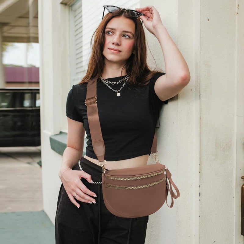 kuifang Nylon Crossbody Bags Bum Bag for Women Large Sling Bag Purse with Adjustable Strapï¼ˆCaramelï¼‰ - Image 2