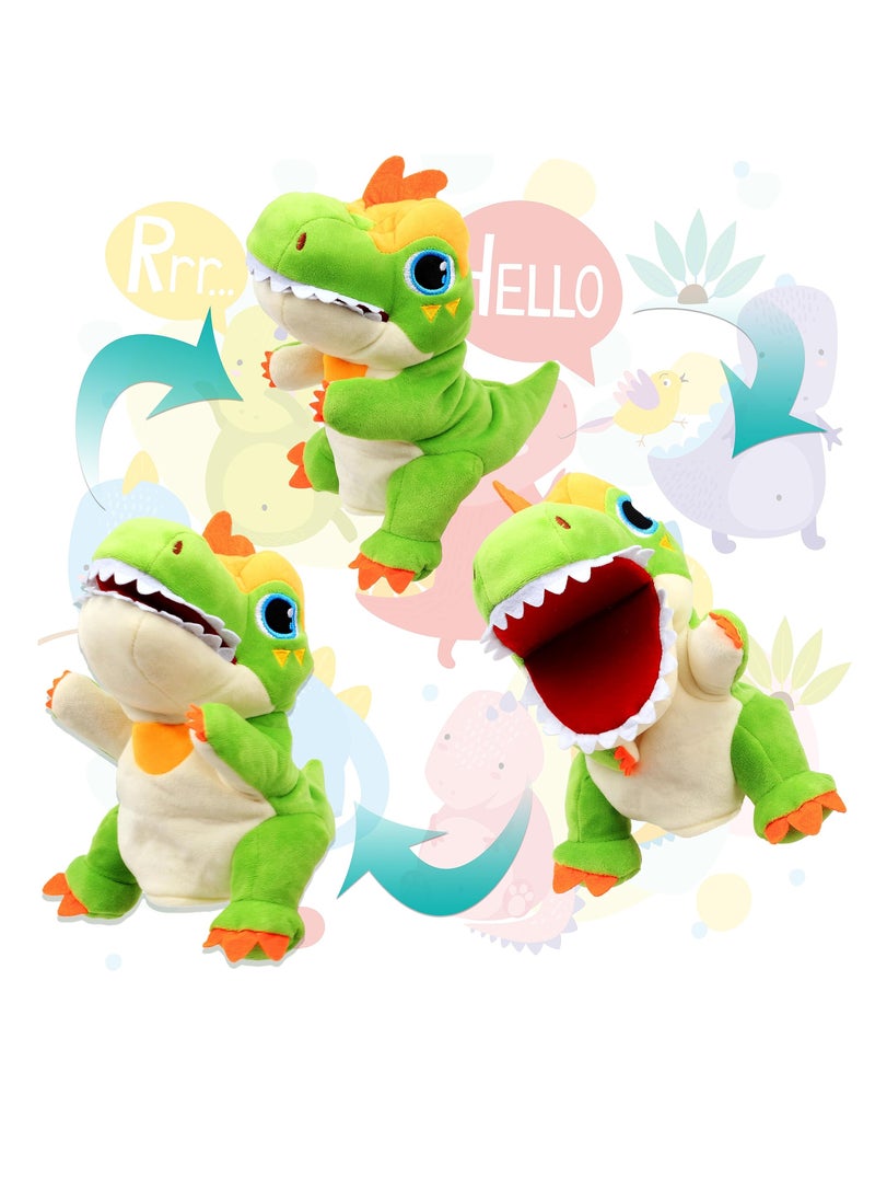 SYOSI - Dinosaur Hand Puppet T-Rex Plush Toy for Kids Realistic Dinosaur Hand Puppet Plush Toy Soft and Huggable Role Play Toy for Imagination Games and Storytelling Interesting Role Play Green - Image 1