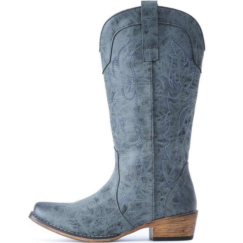 IUV Cowboy Boots for Women Mid Calf Fashion Cowgirl Boots with Embroidery Western Snip Toe - Image 5