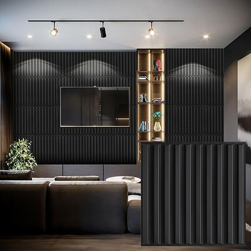 Heikki 30 Pack 3D Wall Panel for Interior Wall DÃ©cor, PVC Flower Textured Wall Panels for Living Room Bedroom Hotel Office, 11.8"x11.8", Double-Sided Tape (Black-XHT) - Image 1